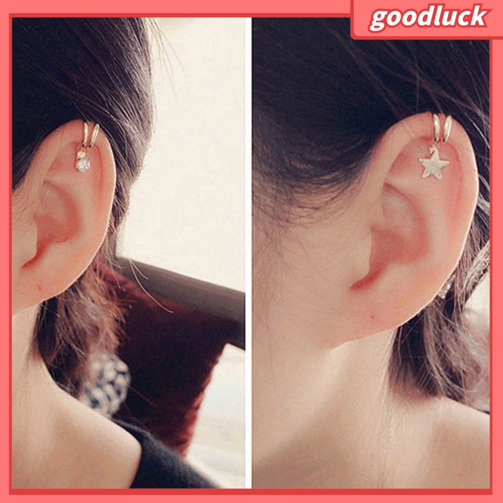 ps/1Pc Women Star Cubic Zirconia Faux Pearl Non Piercing Ear Cuff Clip Earrings