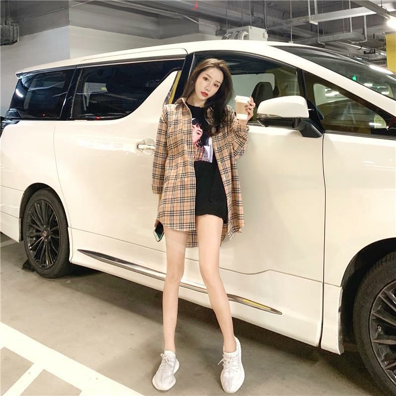 Áo Khoác Sơ Mi Nữ Sọc Caro Ulzzang Thời Trang
