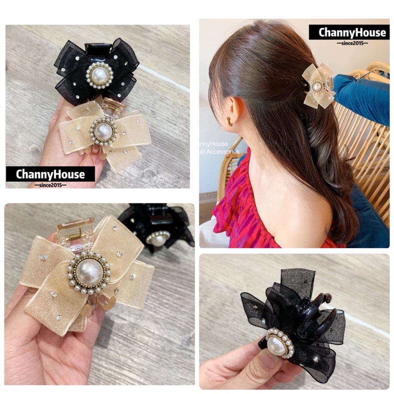 Channyhouse_Kẹp tóc càng cua nơ đính đá nhẹ nhàng