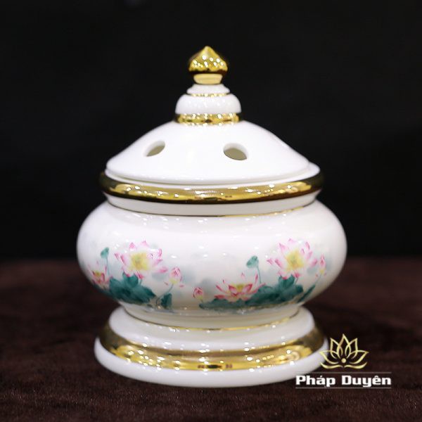 Đồ Thờ Sứ Cao Cấp Nhập Khẩu Trắng Hoa Sen Hồng Lá Xanh gồm Bát hương, ly nước, mâm bồng, lọ hoa...