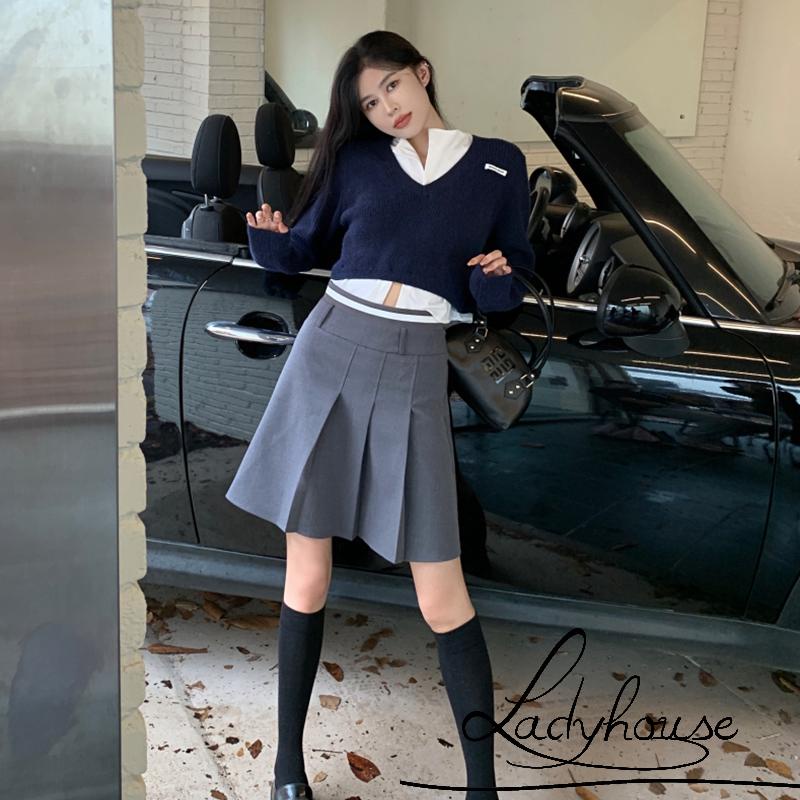 Áo Thun Dệt Kim Mỏng Tay Dài Cổ Chữ V Màu Sắc Tương Phản Cho Nữ