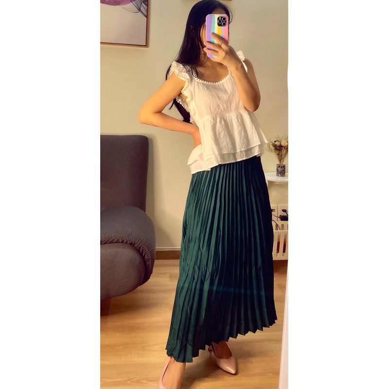 (sẳn) chân váy màu xanh rêu đậm (pleated skirt) | BigBuy360 - bigbuy360.vn