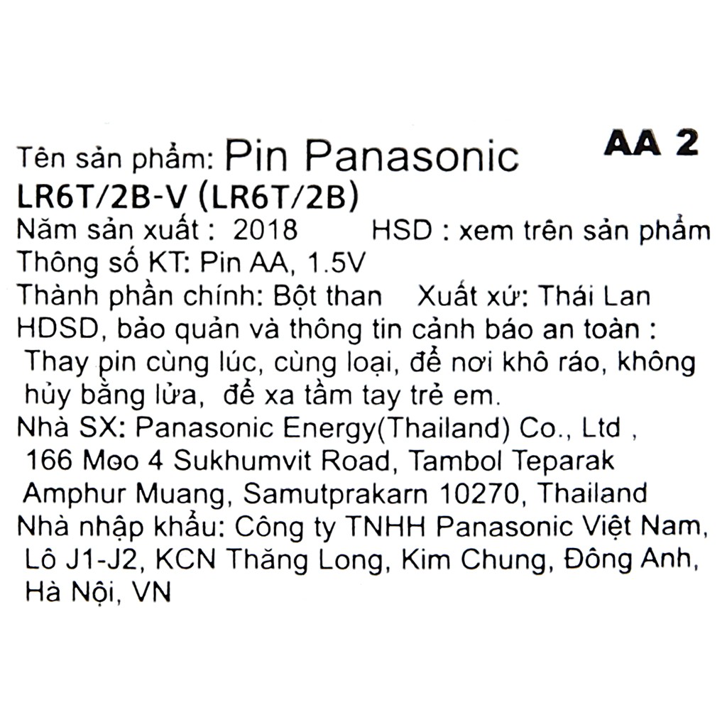 ✅ Pin Tiểu 2A (AA)- Panasonic Alkaline (Vỉ 2 Viên), Pin Thật - Chính Hãng -VT0038