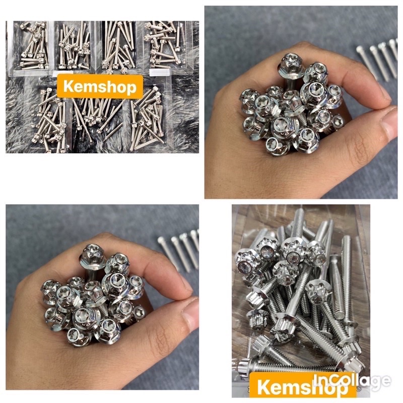 Bộ Ốc Salaya inox 304 Gắn Lốc Máy Wave Dream Ex150 Winner Raider Satria…