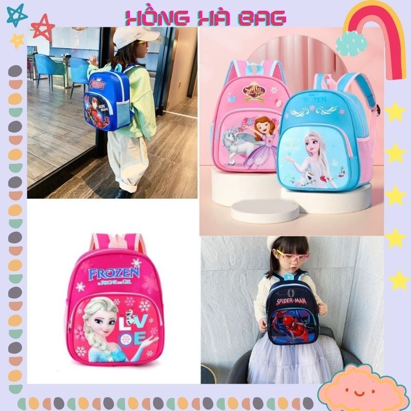 Ba lô trẻ em, balo cho bé đi học mẫu giáo mầm non 2 ngăn in hình Sofia Elsa Ironman người nhện Hồng Hà Bag