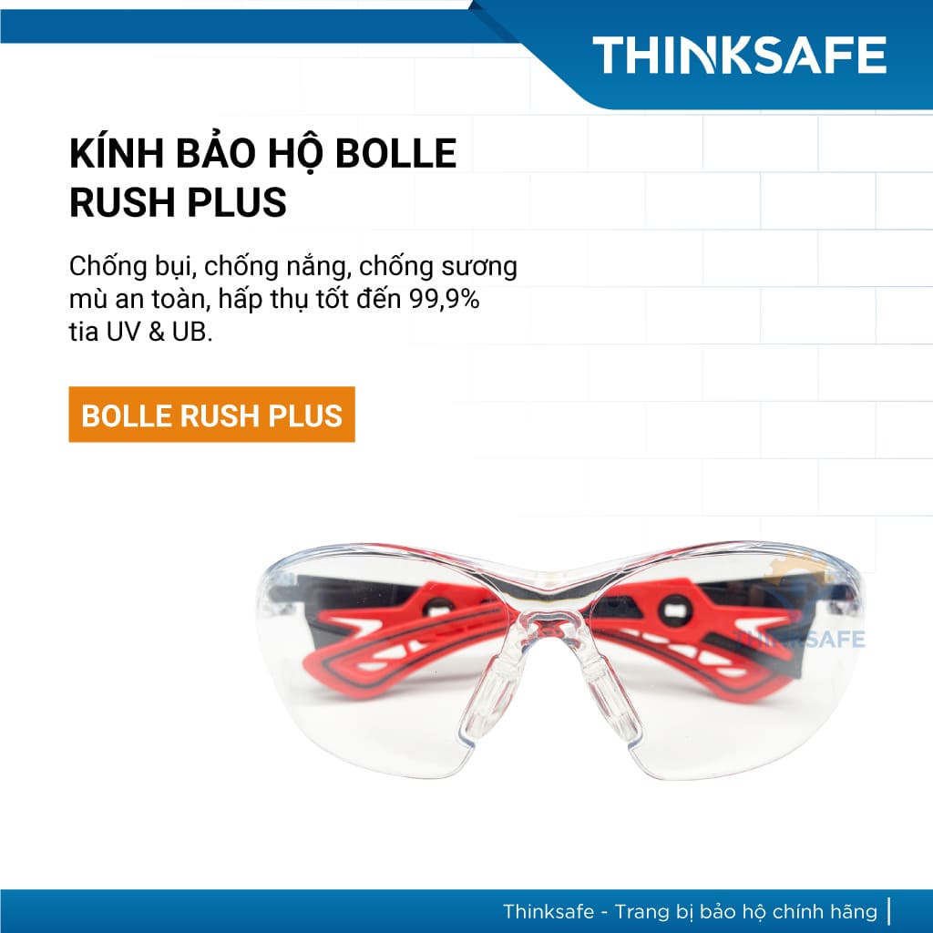Kính bảo hộ cao cấp Bolle Rush Plus chống bụi tia UV đi đường làm việc Kính chống bụi chính hãng - THINKSAFE