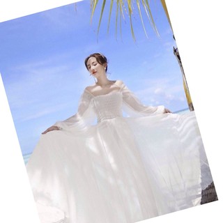 Đầm maxi Nhún ngực & Tay dài