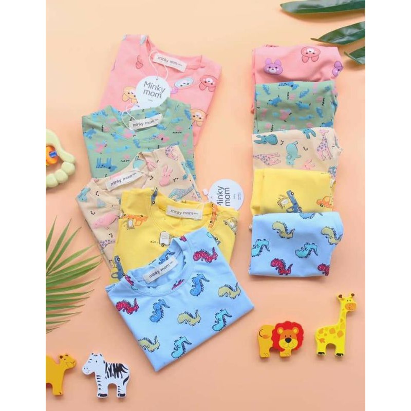 Bộ dài tay cho bé Minky mom cotton 100% họa tiết dễ thương cho bé