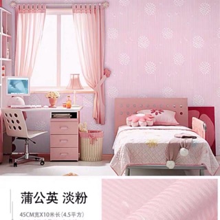 10 mét giấy dán tường sẵn keo hoa bồ công anh màu hồng hàng siêu đẹp