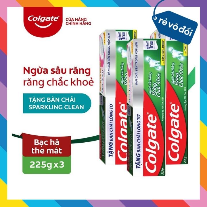 Kem đánh răng Colgate ngừa sâu răng răng chắc khỏe 225g/tuýp tặng bàn chải đánh răng lông tơ nhập khẩu Thái Lan