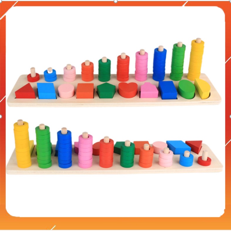 Đồ chơi gỗ bảng tập đếm bậc thang và hình khối thông minh cho bé - đồ chơi bằng gỗ giúp phát triển tư duy trí tuệ