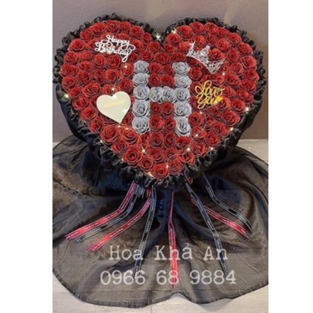 Bó hoa Tim Nhũ 99bông phối voan Hàn cao cấp. Tặng full phụ kiện. Có Hoả Tốc HN