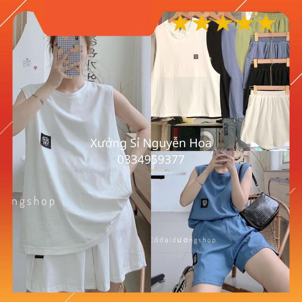 Sét bộ 3 lỗ tanktop thêu logo bò sữa form rộng unisex 4 màu trắng/đen/xanh bạc dương/xanh lá Xưởng Sỉ Nguyễn Hoa