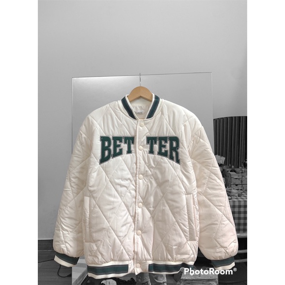 Áo khoác bomber bóng chày form rộng đệm cotton thêu chữ unisex Hàn quốc