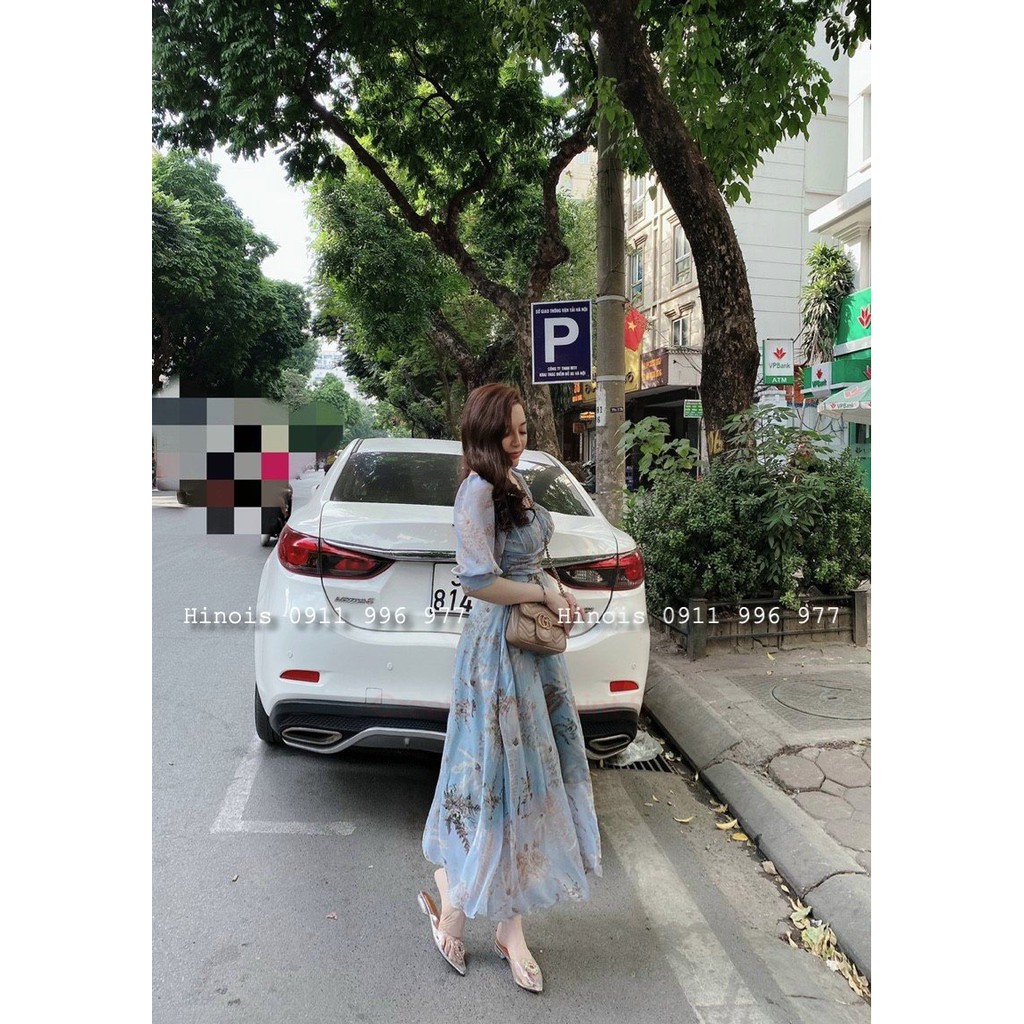 Đầm Maxi Hoa Tơ Cổ Vuông Tay Lỡ Dành Cho Nàng Đi Chơi, Đi Biển - 3 Màu Xanh, Vàng, Nâu - ẢNH THẬT | BigBuy360 - bigbuy360.vn