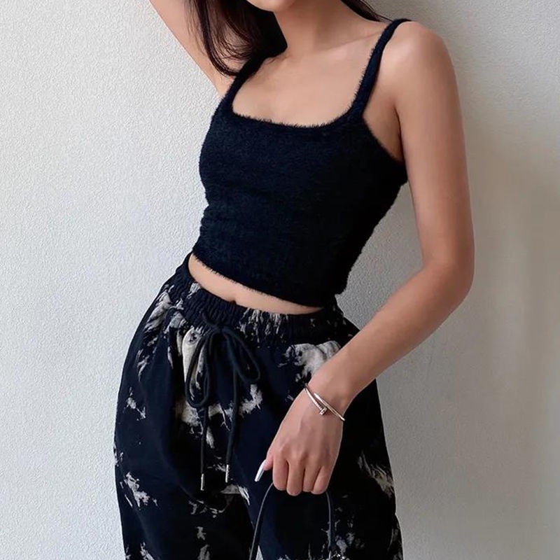 Áo hai dây ngắn màu trơn thiết kế đơn giản thời trang cho nữ