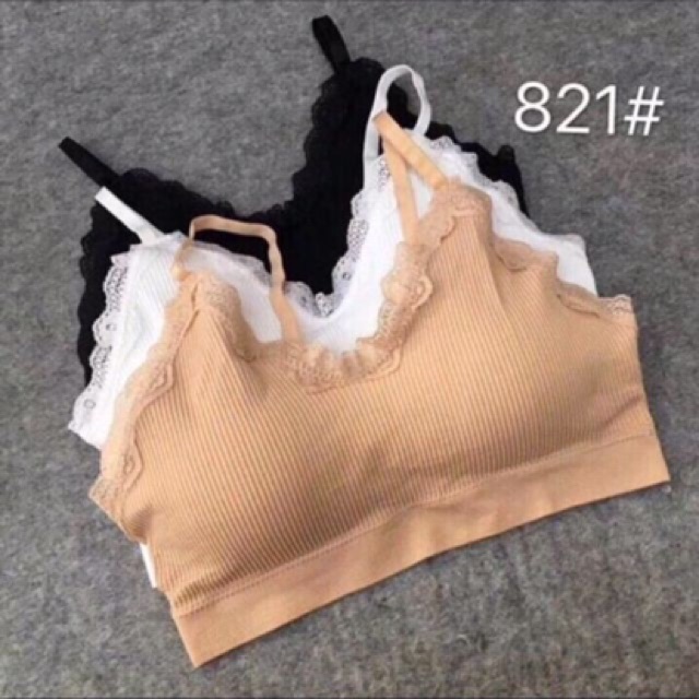 (A821) áo bra cotton tăm viền ren