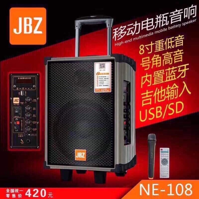 [Sale]Loa Kéo Karaoke Bluetooth JBZ NE108 150W Bass 2 Tấc