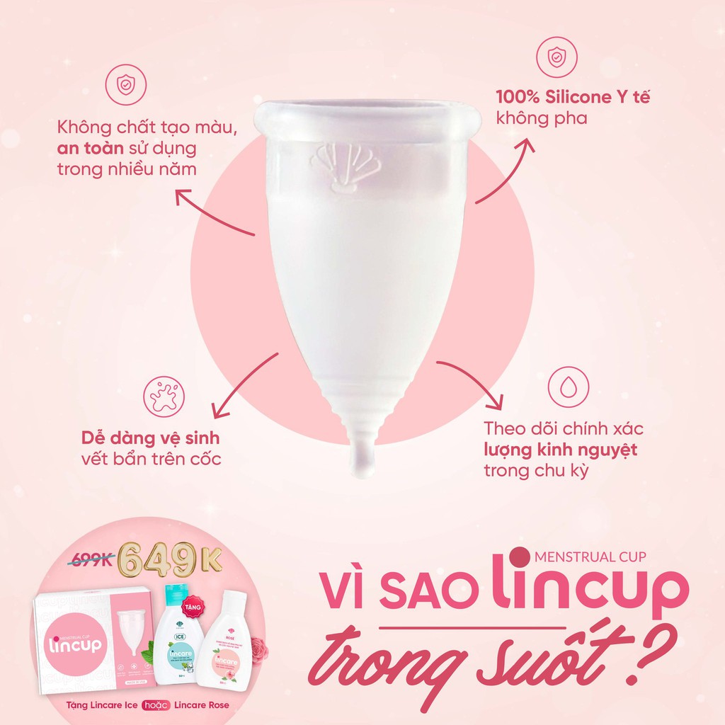 Cốc Nguyệt San Lincup Chính Hãng Nhập Khẩu Made In USA (Mỹ) 100% Silicone Y Tế Mềm Chống Tràn Đạt Tiêu Chuẩn FDA Hoa Kỳ