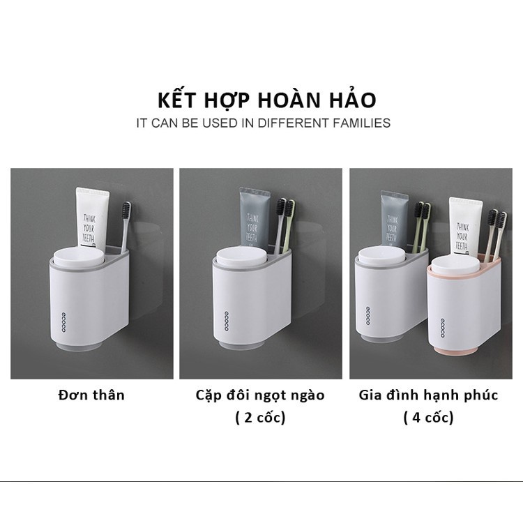 Kệ Để Bàn Chải Đánh Răng, Kệ Nhà Tắm 2 Cốc Ecoco (Tặng Kèm Miếng Dán)