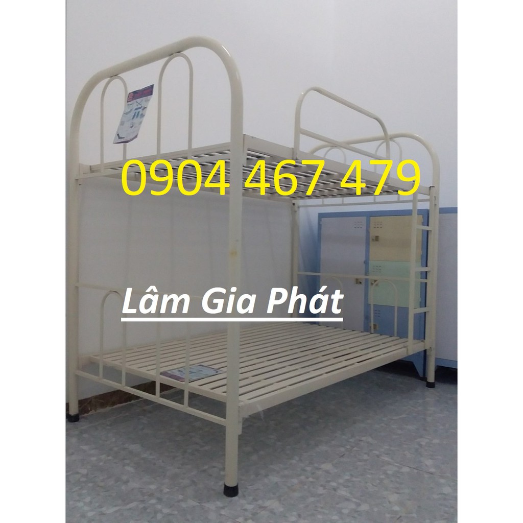 Giường sắt giường tầng tròn mẫu 80cmx80cm hàng sẳn màu kem giá rẻ