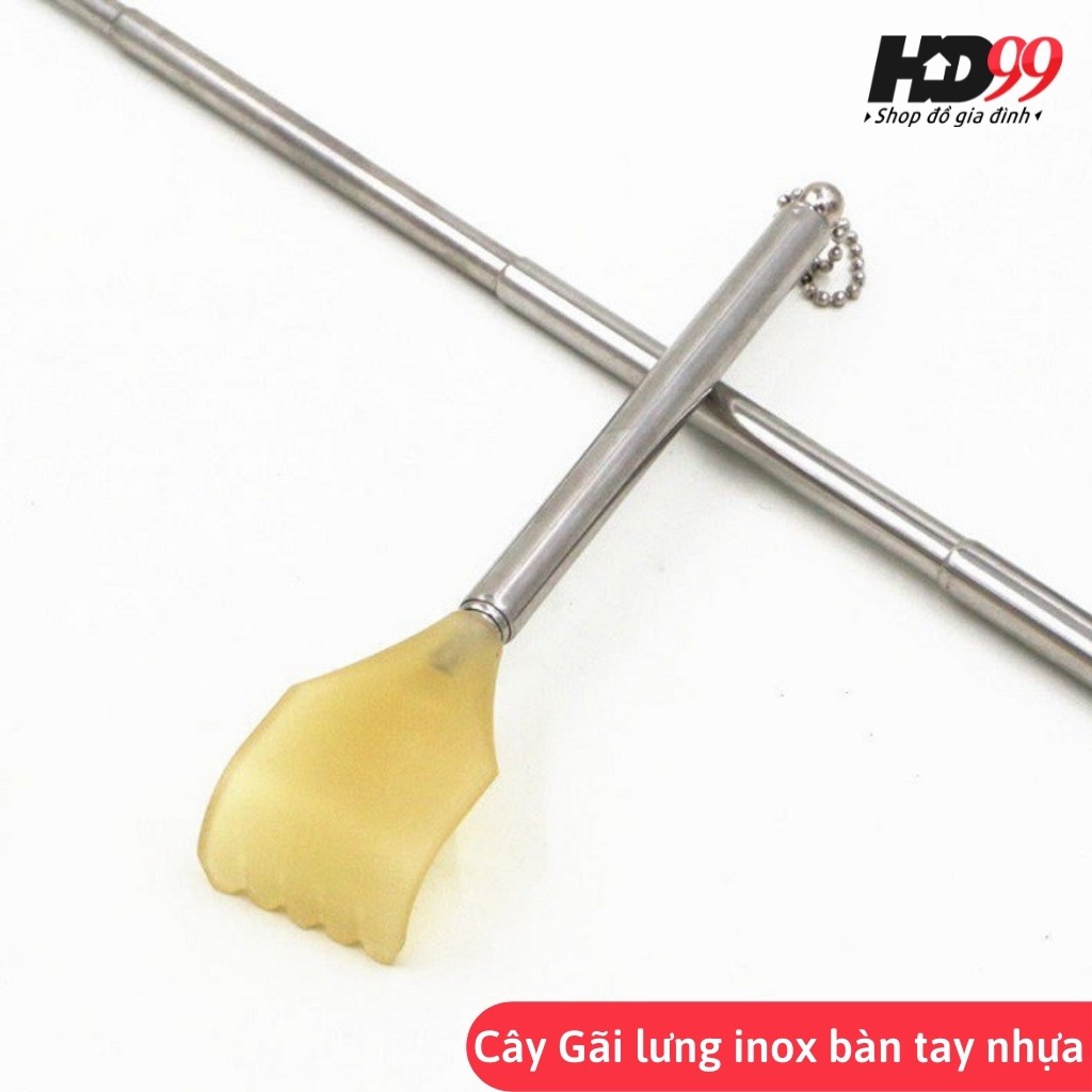 Cây Gãi Lưng Rút Gọn hình Bàn tay thông minh Cán Inox, đầu gãi bằng Nhựa cứng