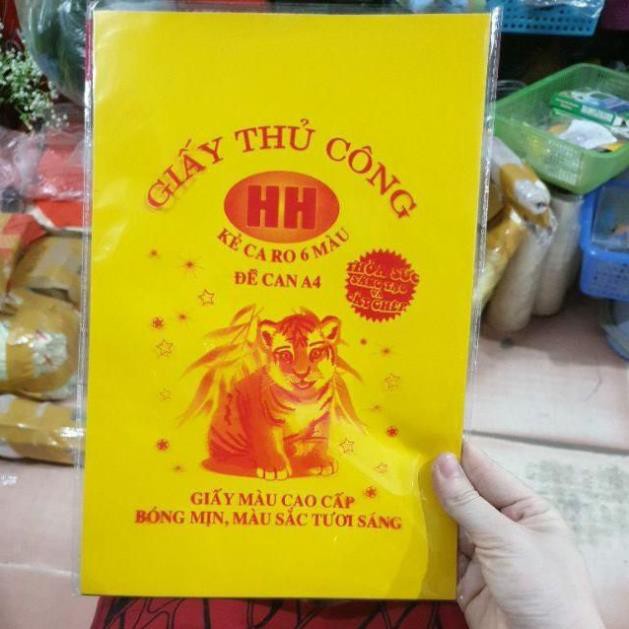 Giấy thủ công Hồng Hà kẻ caro 6 màu đề can A4 có dính sẵn