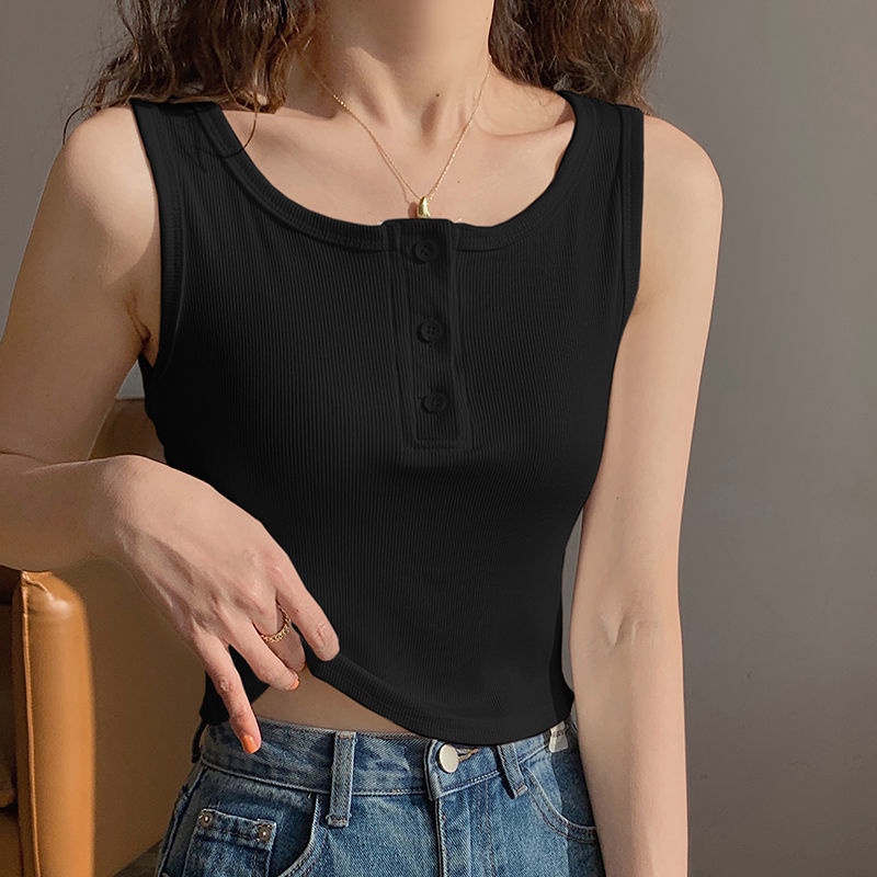Áo Yếm Không Tay Màu Trơn 154785 Áo Thun Nữ Cộc Tay Cổ Chữ U Ôm Dáng Thời Trang