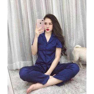 Bộ ngủ nhún bèo cộc - dài xanh đen❤bộ❤pijama❤đồ bộ❤bộ pijama nữ❤bộ ngủ lụa❤đồ bộ lụa satin