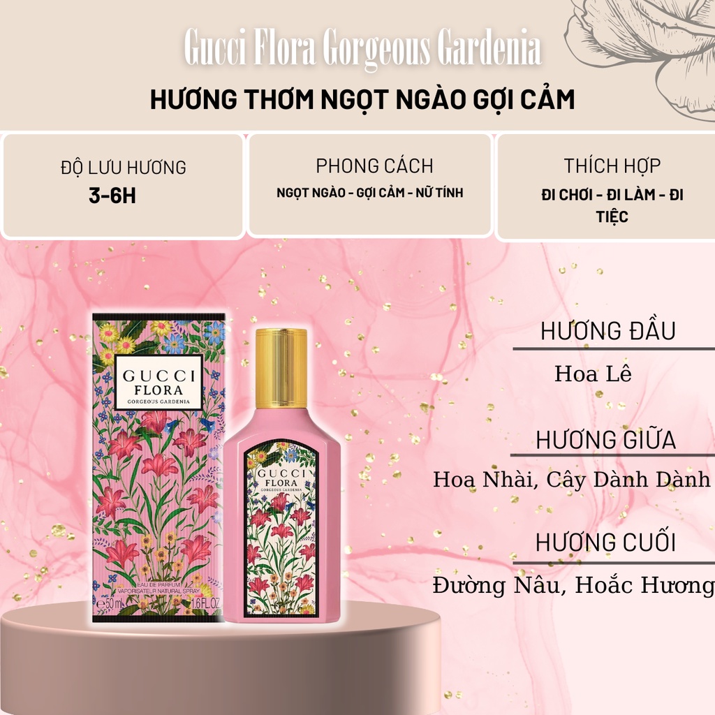 Nước Hoa Nữ Gucci Flora Gorgeous Gardenia EDP Dung Tích 50ml - Dầu Thơm Nữ Cao Cấp Ngọt Ngào, Gợi Cảm