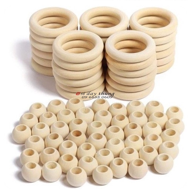 Hạt gỗ tròn, làm macrame, handmade, decor