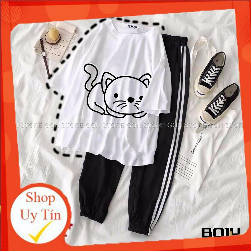 Set áo thun tay lửng quần kẻ 3 sọc, quần unisex 2 sọc B011-15