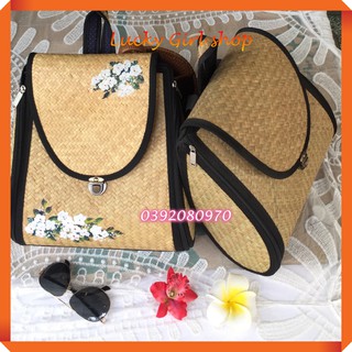 Balo cỏ bàng size lớn 3025cm trơn và vẽ hoa khoá đồng siêu cool - hàng xuất - lucky girl shop