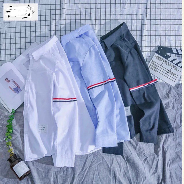 (Áo quốc dân) Áo sơ mi kẻ sọc tay đỏ đủ size Nam/Nữ hàng chuẩn (ORDER )