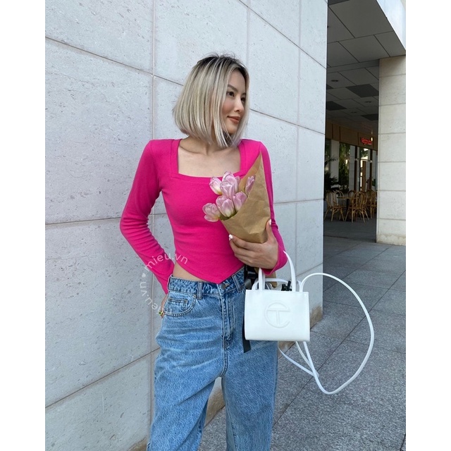 Áo thun nữ vải gân cổ vuông vạt nhọn cá tính MIEU - JA17