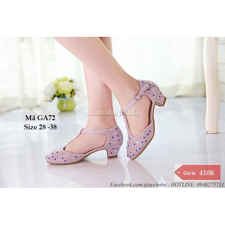 Giày cao gót cho bé gái 3 – 12 tuổi GA71 quai mềm đế cao 3-5 phân mặc váy công chúa đi tiệc sang trọng và duyên dáng