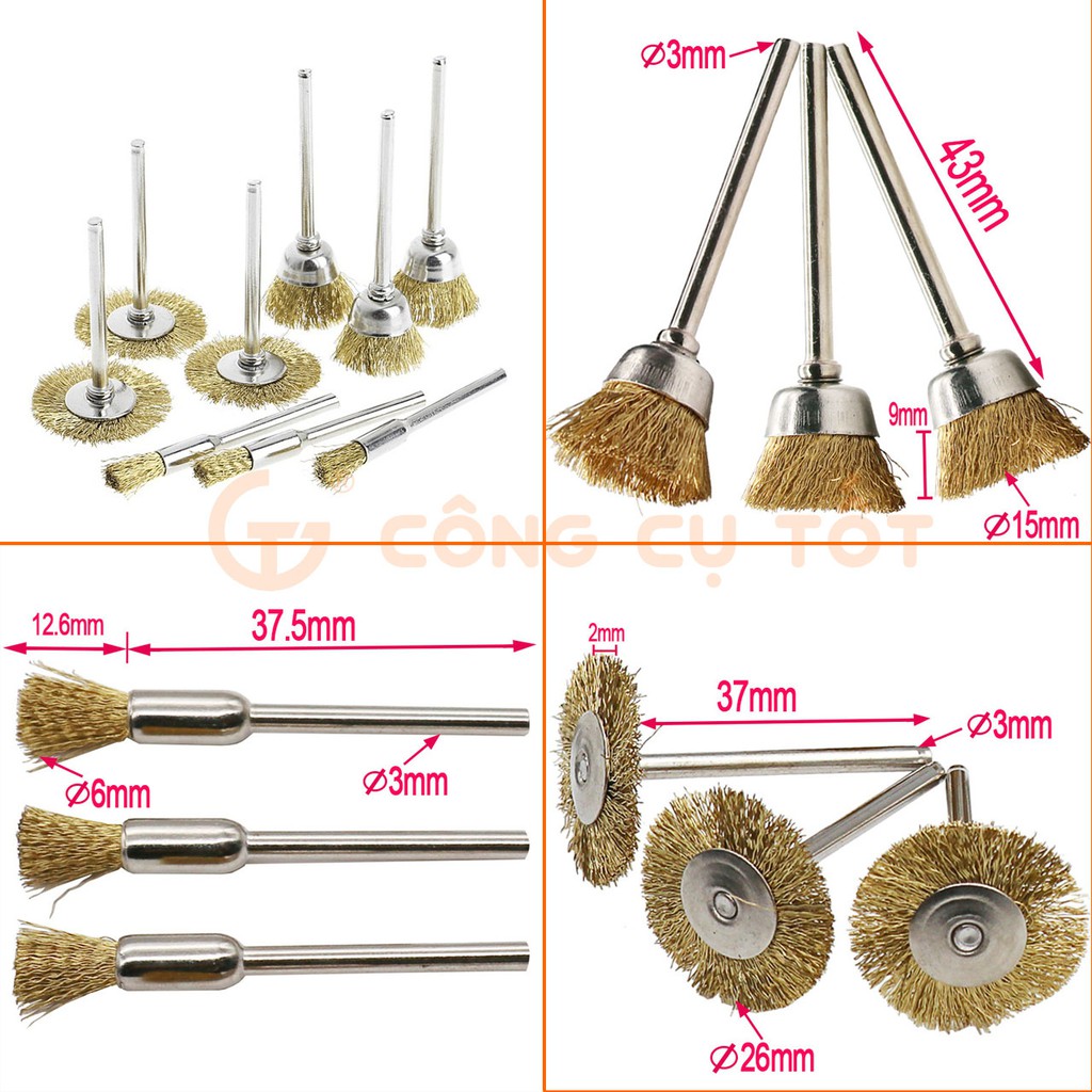 Bộ chổi đồng làm sạch mini 9 chi tiết