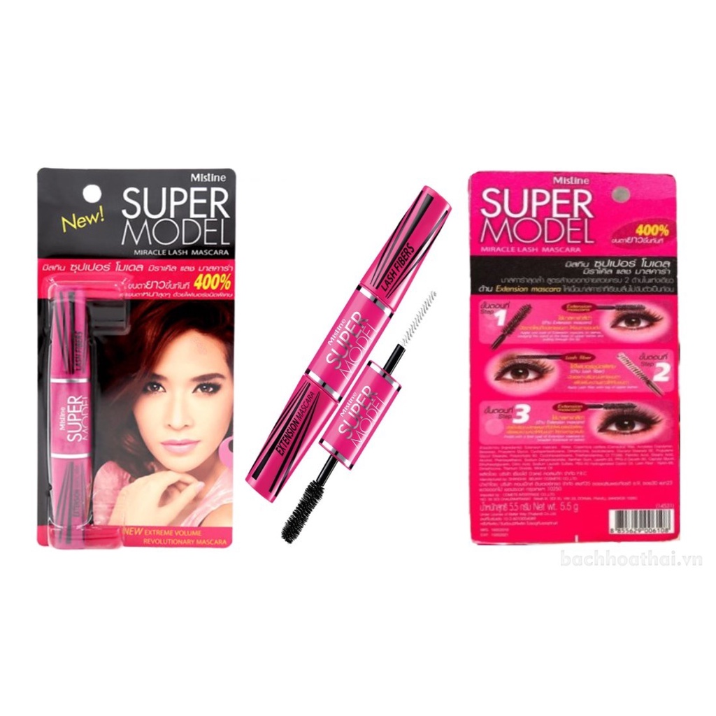 Mascara 4D 2 in 1 Mistine Super model Miracle Lash Thái Lan