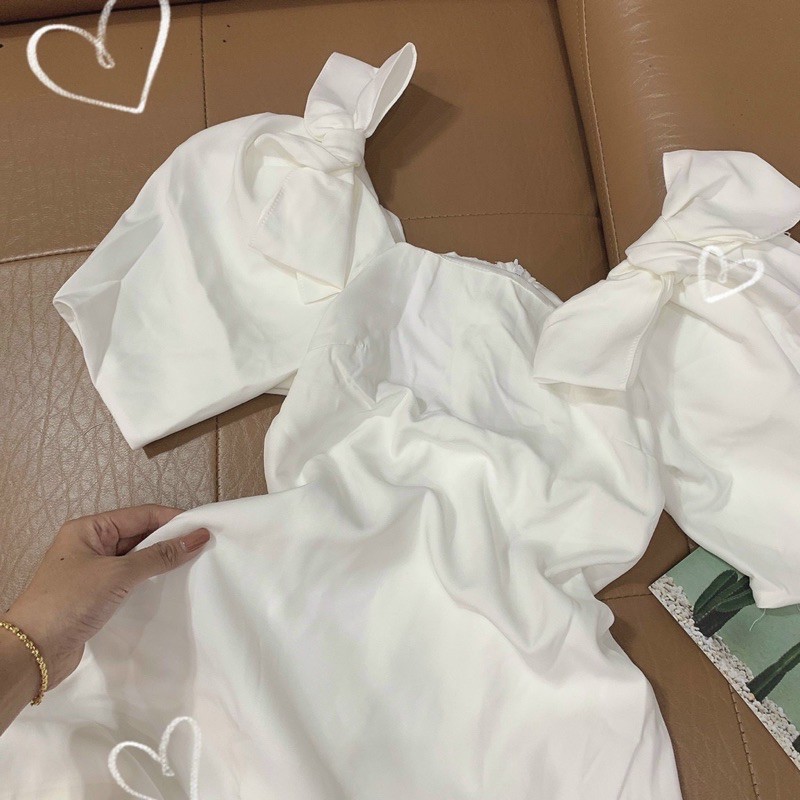 đầm trắng vai nơ ( ảnh thật sàn)