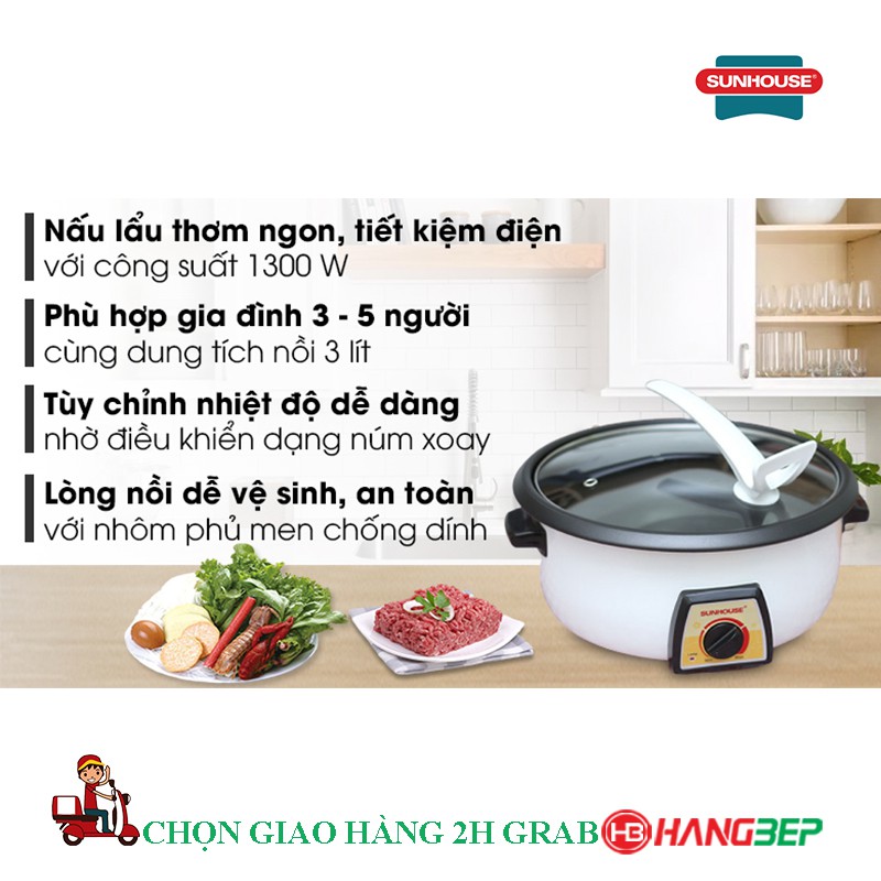 Nồi lẩu điện 3 lít Sunhouse SHD4521 / SHD4520 - mới 100%, bảo hành chính hãng 12 tháng