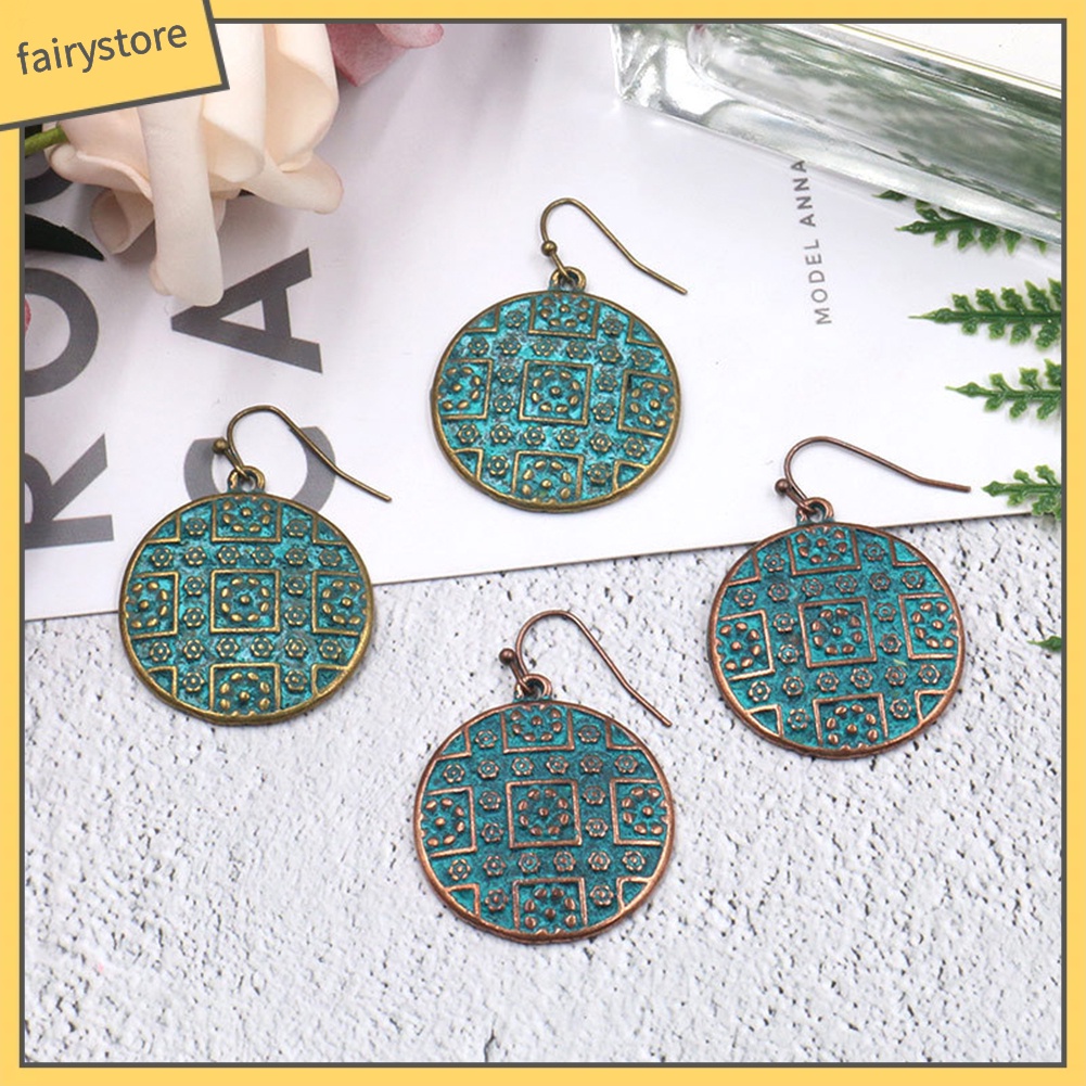 Bông Tai Tròn Chạm Khắc Phong Cách Bohemian Cổ Điển Dành Cho Nữ