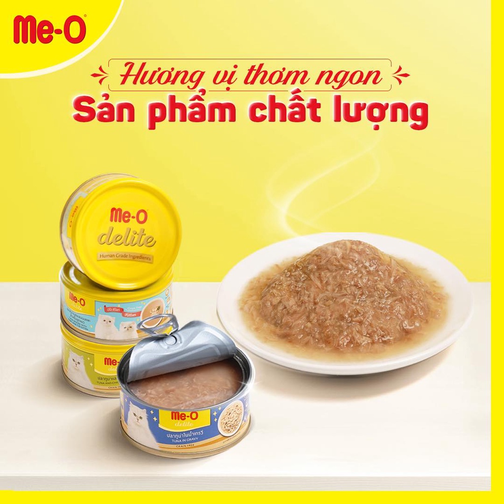 Pate cao cấp cho mèo con và mèo trưởng thành Me-O Delite vị cá ngừ, gà xé, sữa dê