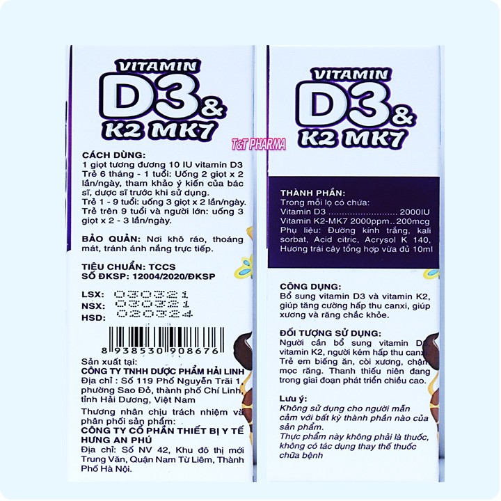 Vitamin D3 K2 Mk7 Nhỏ Giot  Giúp Bé Hấp Thụ Calci Tăng Trưởng Chiều Cao Cân Nặng,Tăng Sức Đề Kháng -hộp 10ml | BigBuy360 - bigbuy360.vn