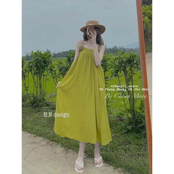 Váy Maxi 2 Dây Xanh Kèm Hoa Siêu Xinh Có Ảnh Thật Kèm Video | BigBuy360 - bigbuy360.vn