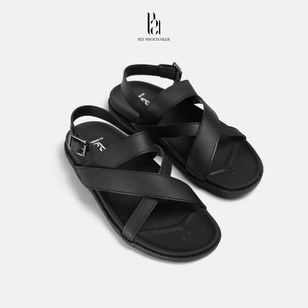 Sandal Nam B21 Da Bò Thật Chống Thấm Nước Dép Quai Hậu Đế Cao Su Non Đúc Chống Trơn Trượt Phong Cách Basic Tối Giản