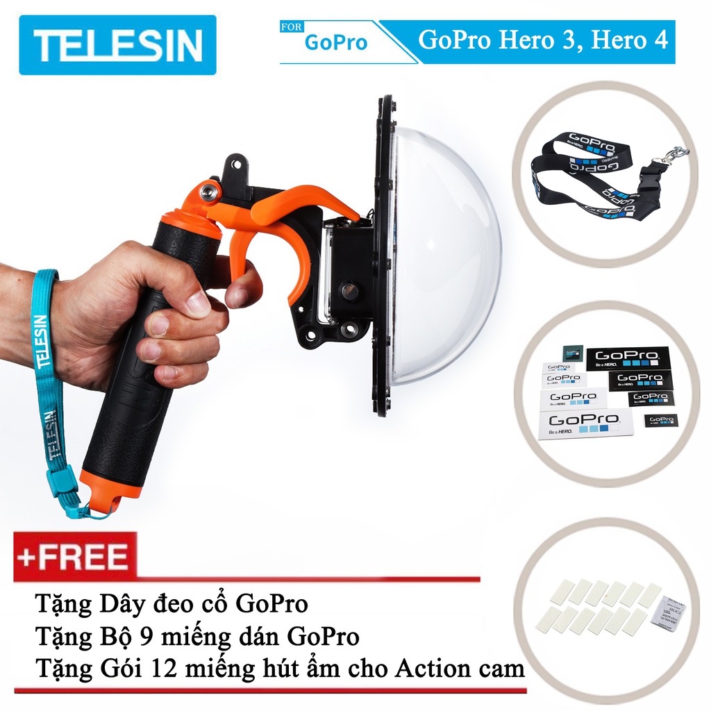 Dome port cho GoPro Hero 3, GoPro Hero 4 hàng chính hãng Telesin