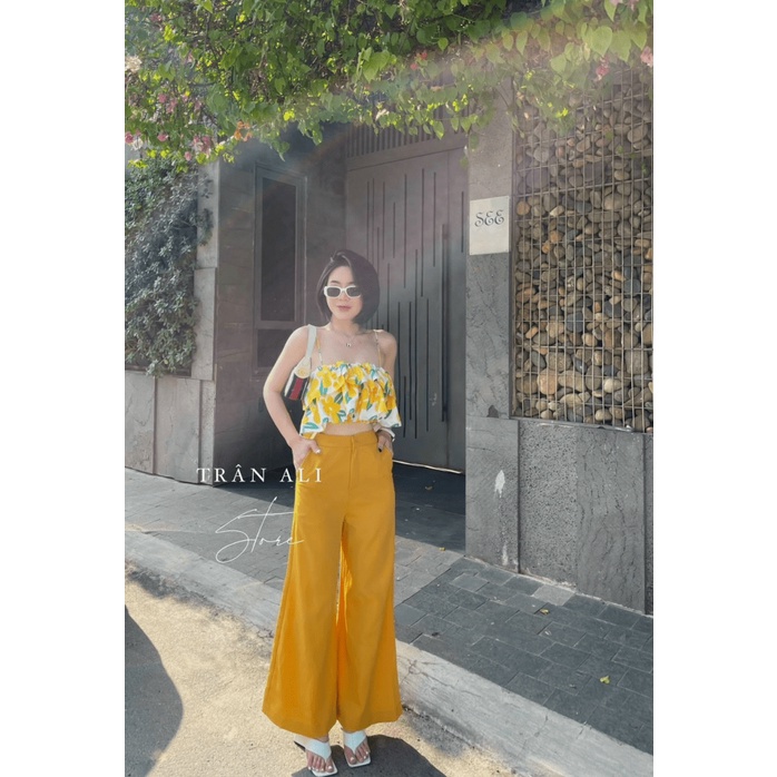 Sét Bộ 2 Món Áo Xếp Tầng 2 Dây Quần Rộng Ống Dài Màu Vàng Phối Hoa Chất Tuyết Mưa Đẹp Phù Hợp Mọi Nơi [NEW UNISEX]