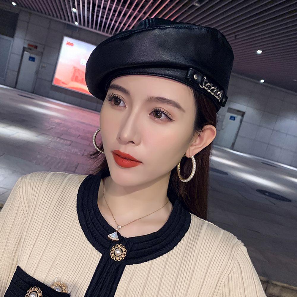JARRED Mũ Beret Da PU Phong Cách Hàn Quốc Cho Nữ