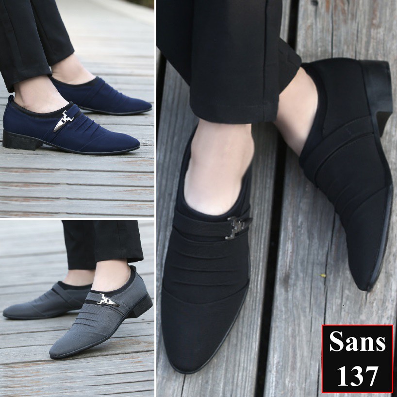 Giày tây nam công sở Sans137 chất vải êm chân mũi nhọn đen size nhỏ 37 bigsize 44 45 46 47 48