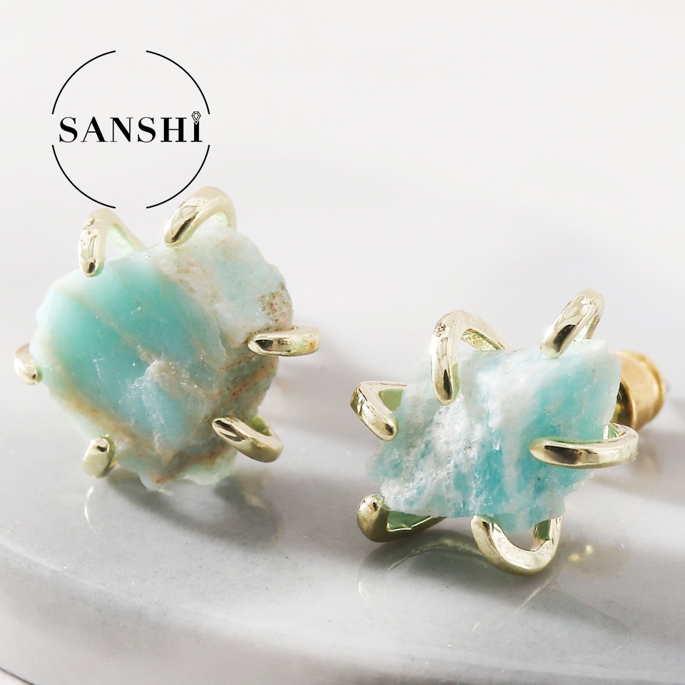 1 Đôi Bông Tai Bằng Thép Không Gỉ Xỏ Đá Thô Tự Nhiên Màu Hồng / Tím / Vàng Phong Cách retro Thanh Lịch Dành Cho Nữ